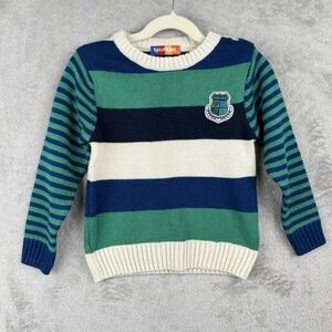 Sportking Sweater Toddler Boy 3-4 Years Striped Acrylic Knit Crest Patch Preppy
